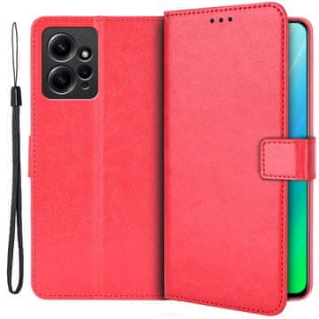 GS Ovitek za Xiaomi Redmi Note 12 4G, denarnica Crazy Horse, rdeč