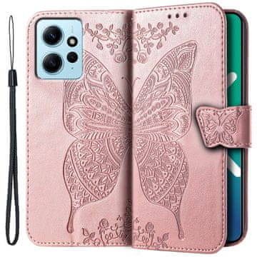 GS Ovitek za Xiaomi Redmi Note 12 4G, metulj, roza zlata
