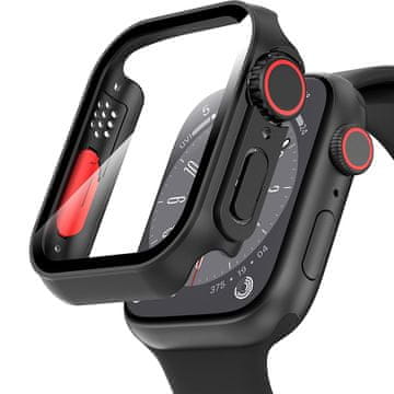 GS Ovitek 2 v 1 + kaljeno steklo za Apple Watch 7/8/9 45 mm, črn/rdeč