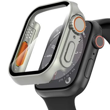 GS Ovitek 2 v 1 + kaljeno steklo za Apple Watch 7/8/9 45 mm, srebrn/oranžen
