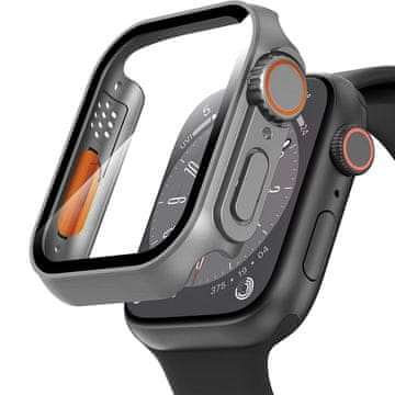 GS Ovitek 2 v 1 + kaljeno steklo za Apple Watch 4/5/6/SE 40 mm, siv/oranžen