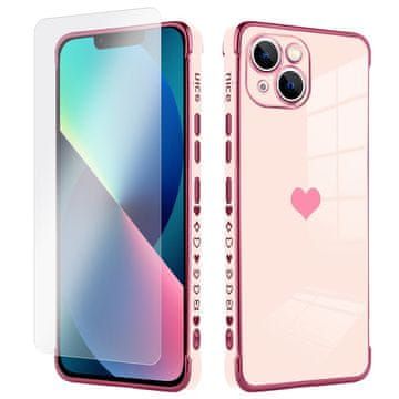 GS Komplet ovitkov za Apple iPhone 13, elektro srce, roza zlato + steklo