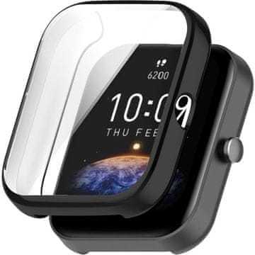 GS 2v1 ovitek z zaščitnim steklom za Amazfit BIP 3 / BIP 3 Pro, črn