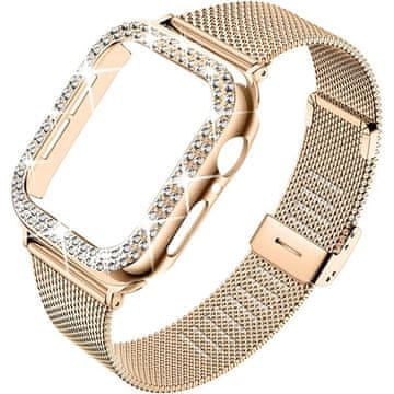 GS Zapestnica + ohišje z diamanti za Apple Watch 4/5/6/SE 44 mm, roza zlato