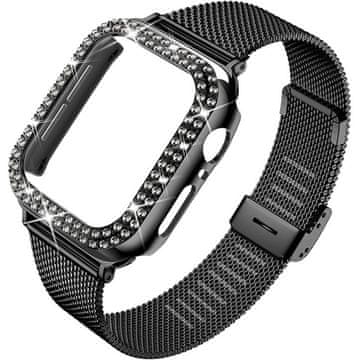 GS Zapestnica + ohišje z diamanti za Apple Watch 7/8/9 41 mm, črna
