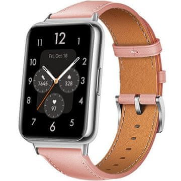 GS Usnjen pašček za Huawei Watch Fit 2, s šivi, roza