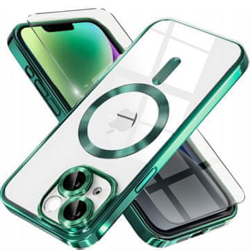 GS Ovitek za iPhone 14, Electro MagSafe, zelen + zaščita za zaslon