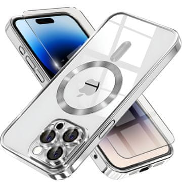 GS Ovitek za iPhone 14 Pro, Electro MagSafe, srebrn + zaščita za zaslon