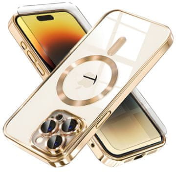 GS Ovitek za iPhone 14 Pro Max, Electro MagSafe, zlat + zaščita za zaslon