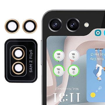 GS Kaljeno steklo za zadnjo kamero za Samsung Galaxy Z Flip5 5G, s kovinskim okvirjem, zlato