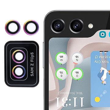 GS Kaljeno steklo za zadnjo kamero za Samsung Galaxy Z Flip5 5G, s kovinskim okvirjem, barvno