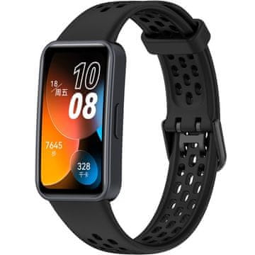 GS Silikonski pašček za Huawei Band 8 / Huawei Band 9 / Huawei Band 10, z luknjami, črn
