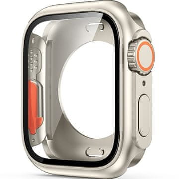 GS 2v1 polno ohišje + kaljeno steklo za Apple Watch 7/8/9 45MM, bež/oranžno