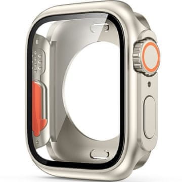 GS 2v1 polno ohišje + kaljeno steklo za Apple Watch 7/8/9 41MM, bež/oranžno