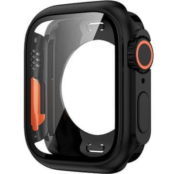 GS 2v1 polno ohišje + kaljeno steklo za Apple Watch 7/8/9 41MM, črno/oranžno