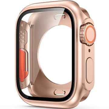 GS 2v1 polno ohišje + kaljeno steklo za Apple Watch 7/8/9 41MM, roza, zlata/oranžna
