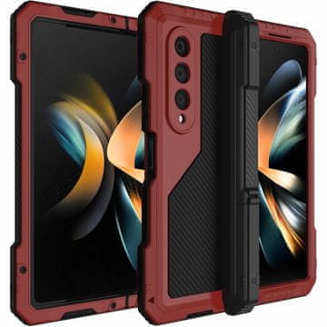 GS Oklepni ovitek za Samsung Galaxy Z Fold 4 5G, aluminijast, s stojalom in držalom za pisalo, rdeč