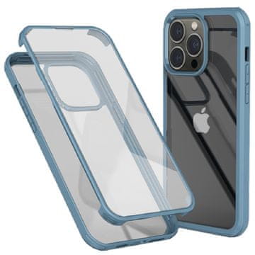 GS Ovitek s kaljenim steklom in TPU okvirjem za iPhone 14 Pro Max, svetlo moder