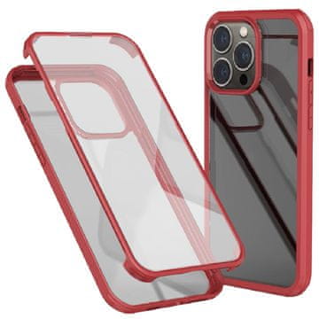 GS Ovitek s kaljenim steklom in TPU okvirjem za iPhone 14 Pro Max, rdeč