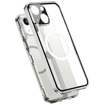 Overboard Magnetni ovitek MagSafe z dvojnim steklom za iPhone 14 Plus, srebrn