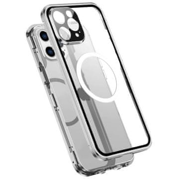 Overboard Magnetni ovitek MagSafe z dvojnim steklom za iPhone 13 Pro, srebrn