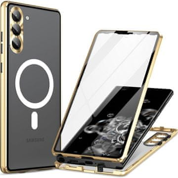 GS Magnetni ovitek MagSafe z dvojnim steklom za Samsung Galaxy S23, zlat