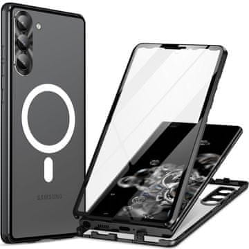 GS Magnetni ovitek MagSafe z dvojnim steklom za Samsung Galaxy S23+ Plus, črne barve