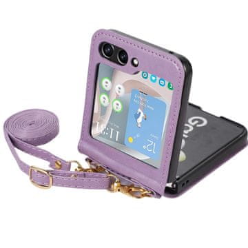 Overboard Usnjen ovitek z režo za kartice za Samsung Galaxy Z Flip 5 5G, vijoličen