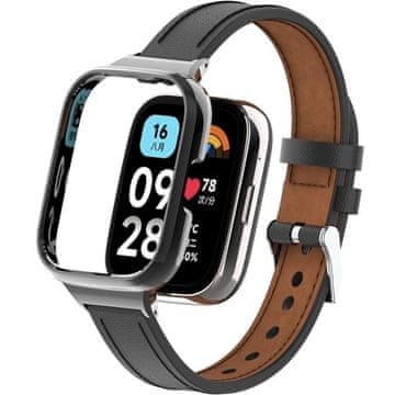 GS Usnjen pašček za Xiaomi Redmi Watch 3 Active, črne barve