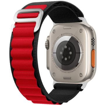 GS Najlonski pašček za Apple Watch 1/2/3/4/5/6/7/8/9/10/11/SE Ultra 1/2/3 42/44/45/46/49 mm, črn/rdeč