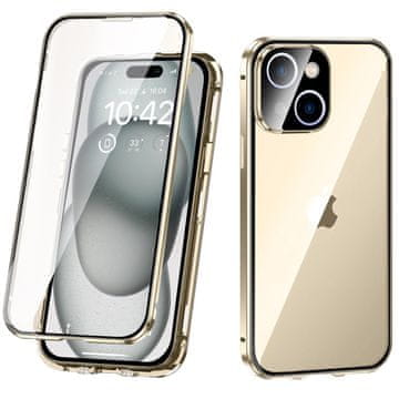 Overboard Ovitek za iPhone 15, dvojno magnetno steklo, zlat