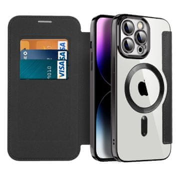 Overboard Ovitek za iPhone 14 Pro Max z zapiranjem, RFID denarnica MagSafe z zaščito kamere, črn