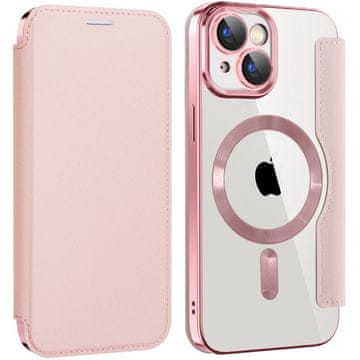 Overboard Ovitek za iPhone 15 z zapiranjem, RFID denarnica MagSafe z zaščito kamere, roza