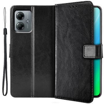 GS Ovitek denarnica Crazy Horse za Motorola Moto G14, črn