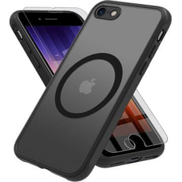 GS Ovitek za iPhone 7/8/SE 2020/SE 2022, za MagSafe, hibridni ovitek mat, črn + kaljeno steklo