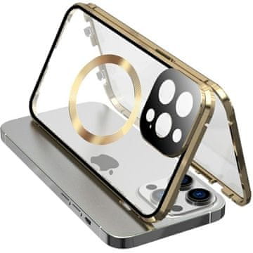 Overboard Magnetni ovitek MagSafe z dvojnim steklom za iPhone 15 Pro, zlat