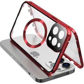 Overboard Magnetni ovitek MagSafe z dvojnim steklom za iPhone 15 Pro, rdeč