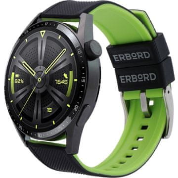 Overboard Univerzalni silikonski pašček 22 mm, dvobarven, črna/limeta/srebrna zaponka