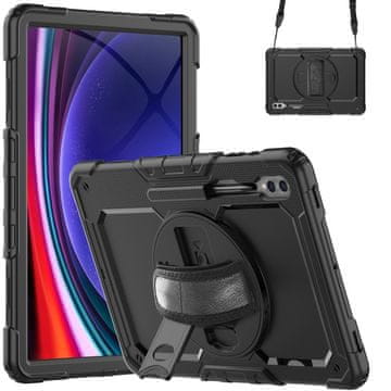 GS Oklepni ovitek za Samsung Galaxy Tab S9 Ultra, 360-stopinjska zaščita z držalom za pisalo, črne barve