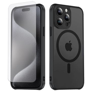 Overboard Ovitek MagSafe za iPhone 15 Pro Max, hibridna mat leča Pro, črna + zaščita za zaslon