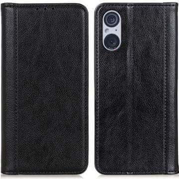 GS Ovitek za Sony Xperia 5 V, denarnica iz usnja Litchi, črna