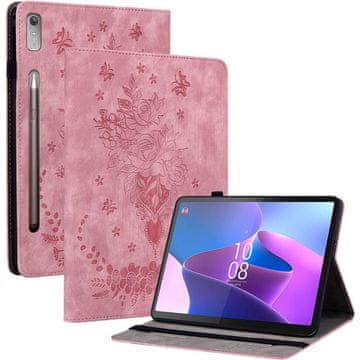 GS Ovitek za Lenovo Tab P12, vrtnica in metulji, svetlo roza