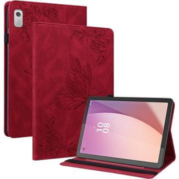 GS Ovitek za Lenovo Tab M9, reža za denarnico in pisalo, metuljčki, rdeč