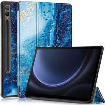 GS Ovitek za Samsung Galaxy Tab S9 FE+ Plus z držalom za pisalo, moder marmor