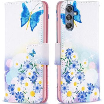 GS Ovitek za Samsung Galaxy M34, denarnica, metulj in rože, bela