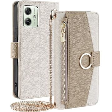 GS Ovitek za Motorola Moto G54 5G z zadrgo, denarnica, žep z zadrgo, z ogledalom, bel