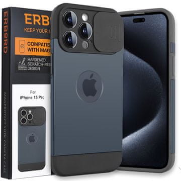 Overboard Ovitek za iPhone 15 Pro, drsnik kamere MagProtect za MagSafe, titanovo moder + kaljeno steklo