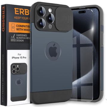 Overboard Ovitek za iPhone 15 Pro Max, drsnik kamere MagProtect za MagSafe, titanovo moder + kaljeno steklo