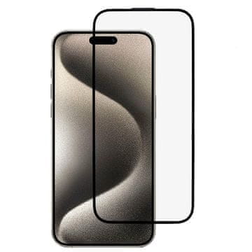 GS 3D kaljeno steklo za iPhone 15, z ohišjem zvočnika, črno