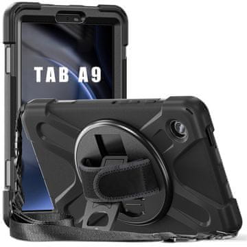GS Ovitek za Samsung Galaxy Tab A9 X110 / X115, oklepni, vrtljiv za 360 stopinj, črn
